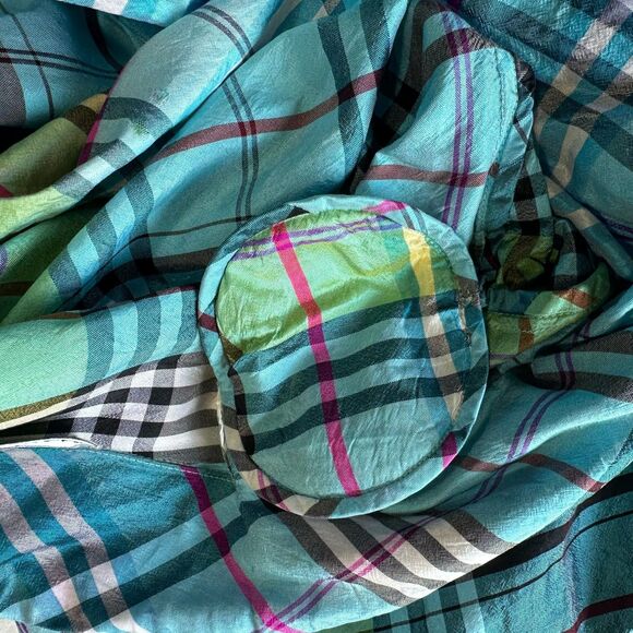 Marisa Baratelli 100% Thai Silk Tie Bow Waist Jacket Top Blouse Size 12 Plaid - Picture 8 of 14